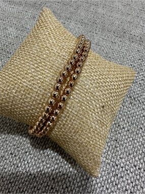 Rose Gold Tone Beaded Stretch Bracelet Set - Stackable Preppy Jewelry